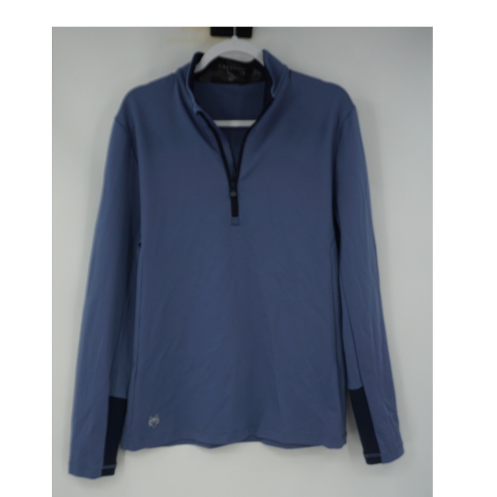 Greyson Mens Blue Quarter Zip Performance Pullover Wolf Logo Golf Shirt Size M